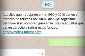 Alerta por mensaje de WhatsApp que ofrece $55 mil a trabajadores