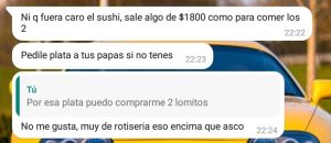 Lo rebotaron porque no le alcanzaba para comprar sushi: "Me gusta lo caro, y fácil no soy"