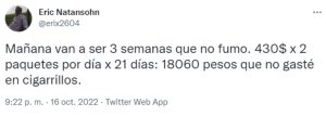 “Hace 3 semanas que no fumo”: Dejó de comprar cigarrillos y se hizo viral por la plata que se ahorró