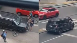 Video: un automovilista atropelló a un ciclista Ruso y trató de escapar por las calles con el hombre en el capot