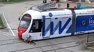 Video: cruzó las vías del tren mientras hablaba por teléfono
