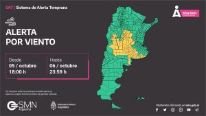 Alerta por fuertes vientos en sectores de la provincia durante este martes a la noche