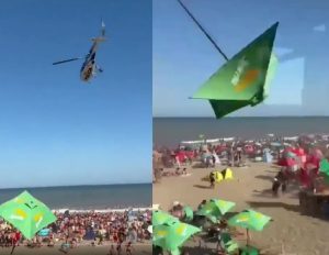 Locura en Gesell: Berni iba en el helicóptero que voló sombrillas por lo cerca que pasó de la gente