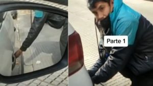 "¿Te ayudo viejo?": Estaba intentando robar una rueda de auto pero no se dio cuenta que el dueño estaba arriba